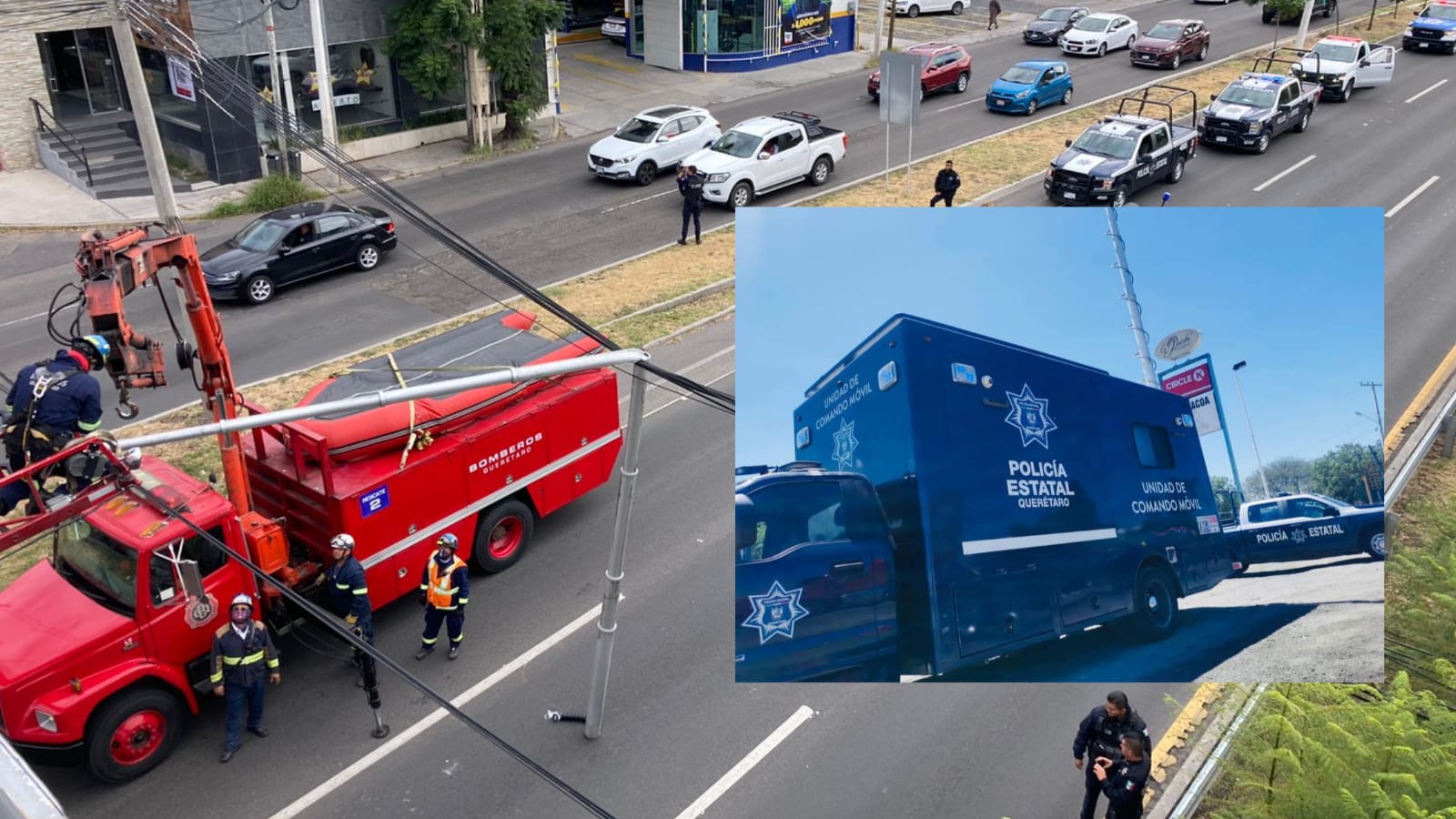 Unidad de Poes deja poste con cámaras de seguridad colgando en B Quintana