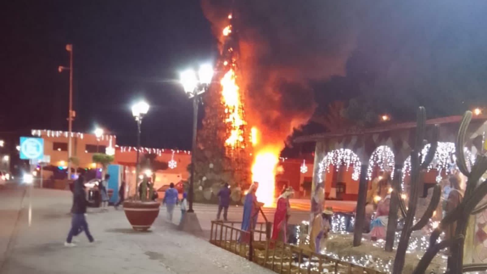 Arde árbol de Navidad en Cadereyta por mal uso de pirotecnia