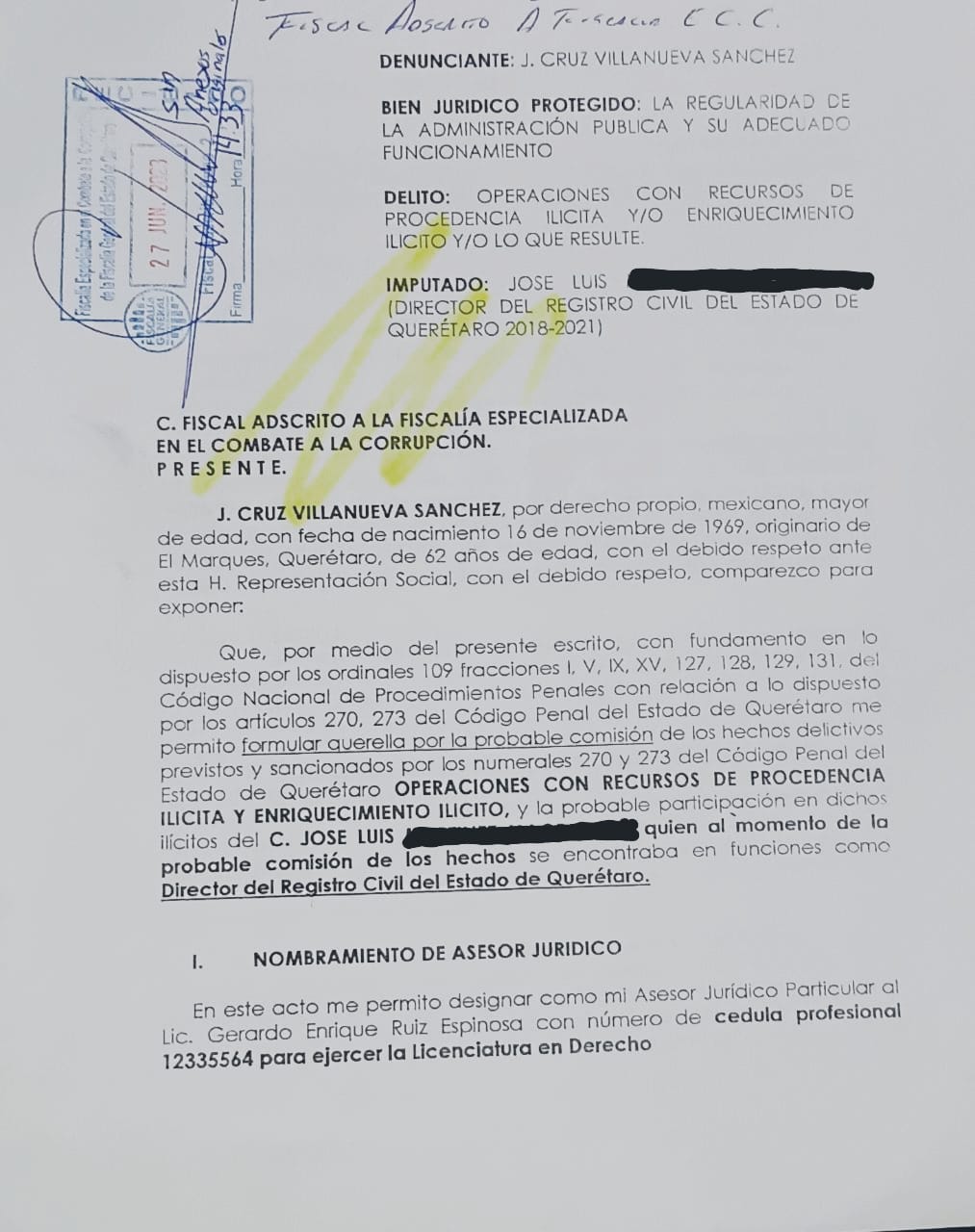 Denuncian a ex funcionario estatal por adjudicarse parcela