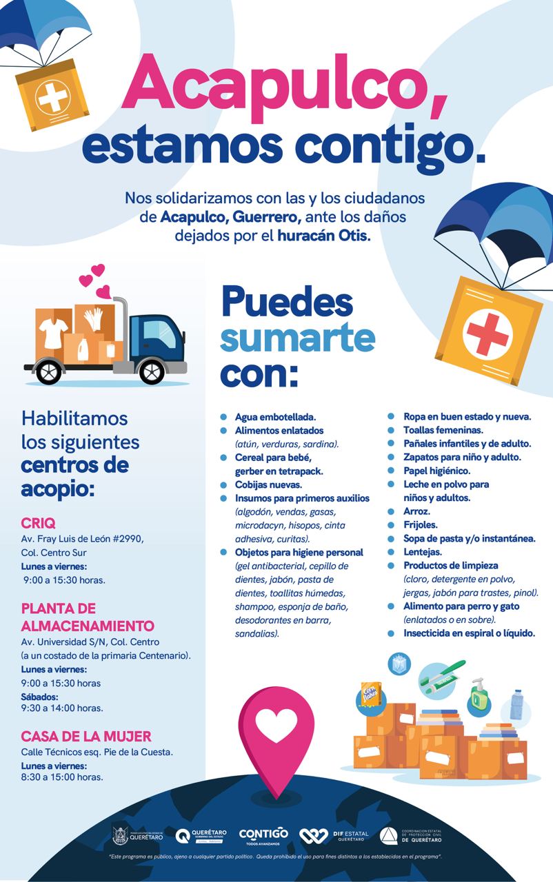 Envía DIF Estatal Querétaro nueve toneladas de ayuda para damnificados por huracán Otis