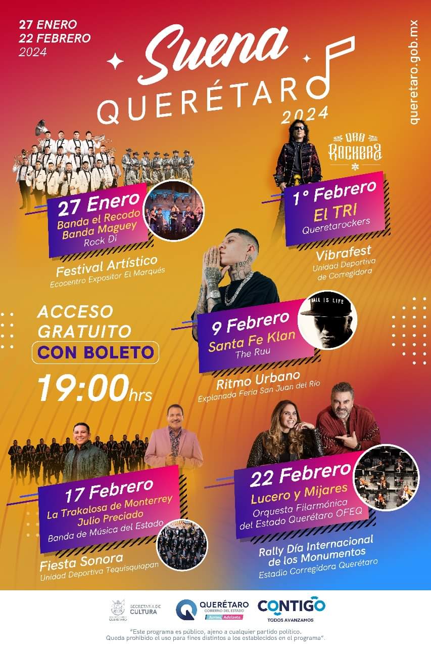 Anuncian cartelera del Festival “Suena Querétaro 2024” que será totalmente gratis