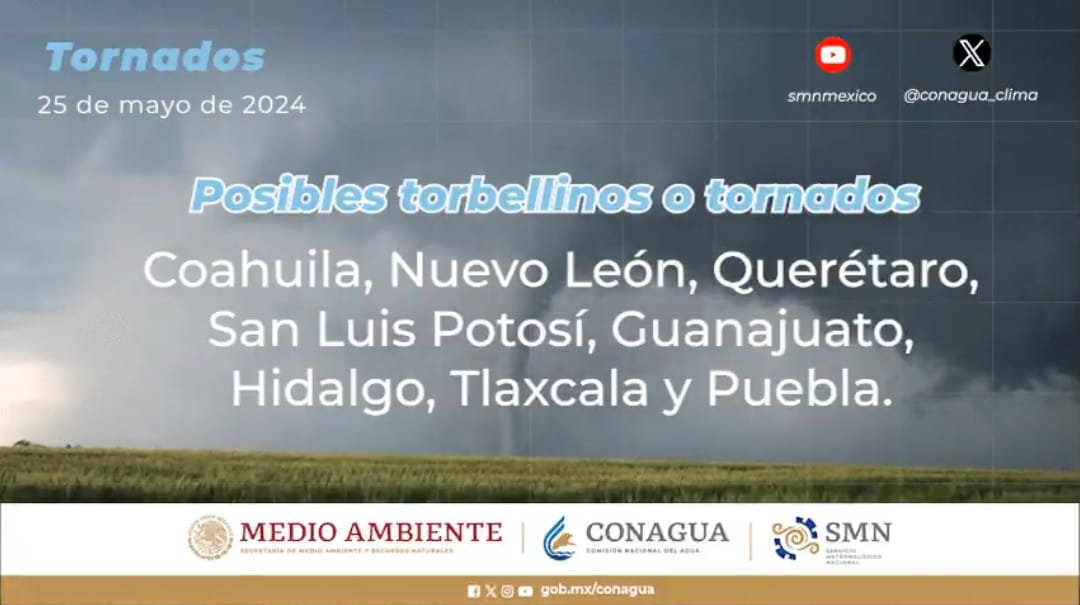 Alerta inusual de Conagua sobre formación de Torbellinos o Tornados en Querétaro