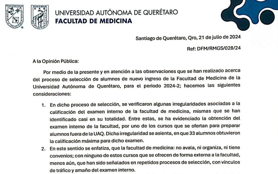 Director de Medicina denuncia “irregularidades” en proceso de admisión