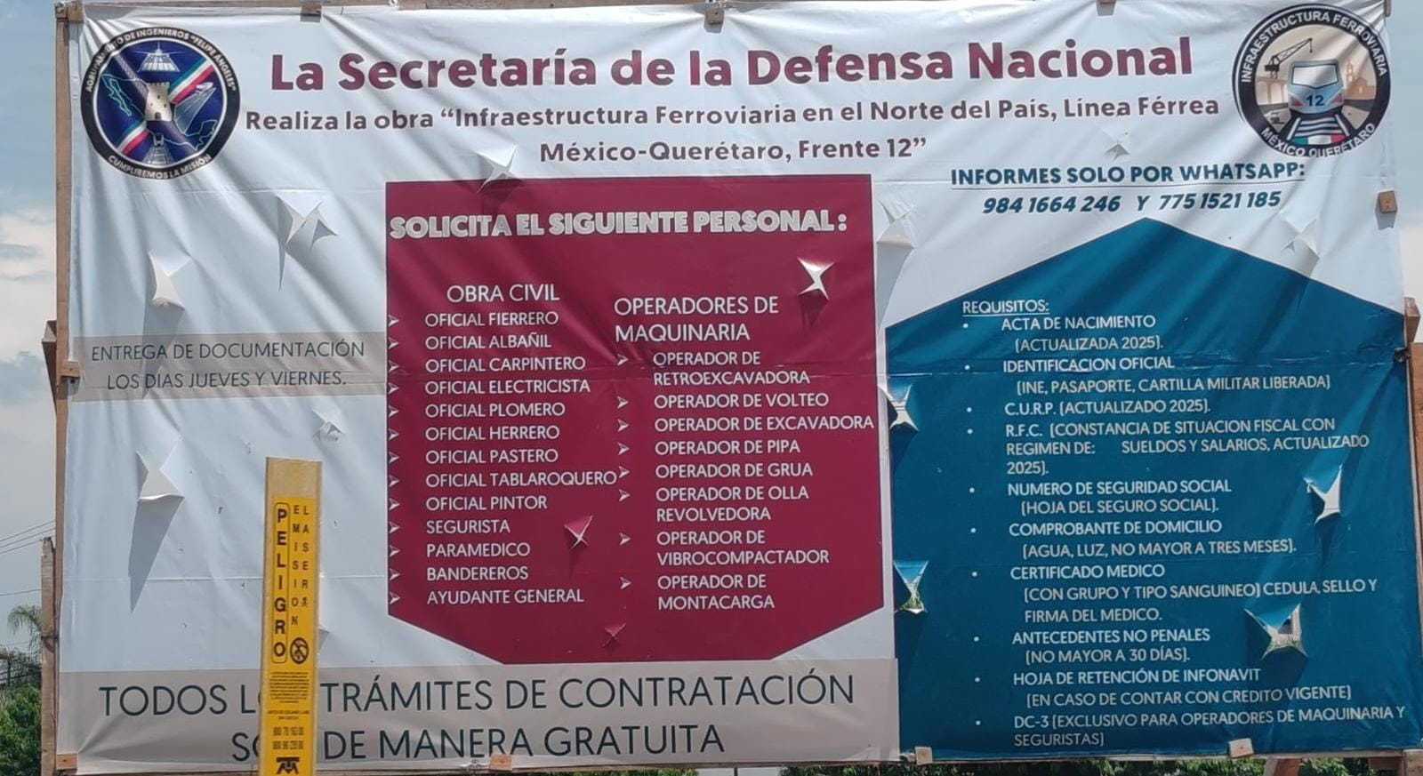 SEDENA abre vacantes para obra ferroviaria México-Querétaro