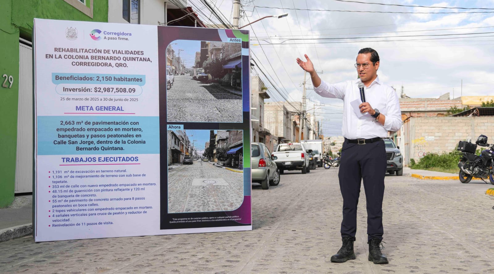 Chepe Guerrero entrega rehabilitación de la calle San Jorge en la colonia Bernardo Quintana