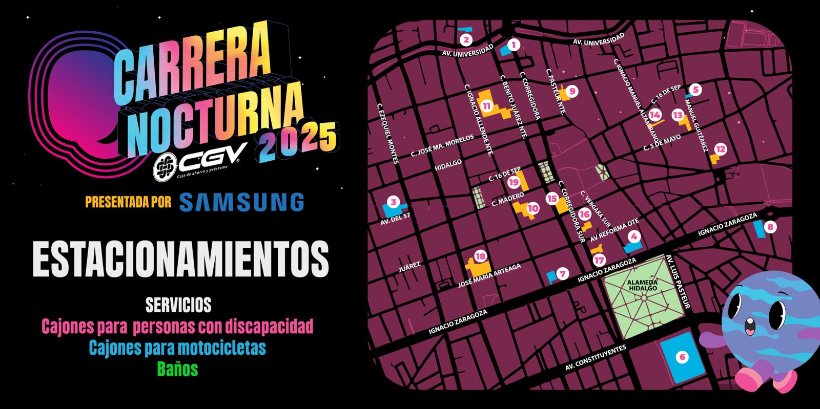 Facilitan el acceso al Centro Histórico con 19 estacionamientos para la Carrera Nocturna