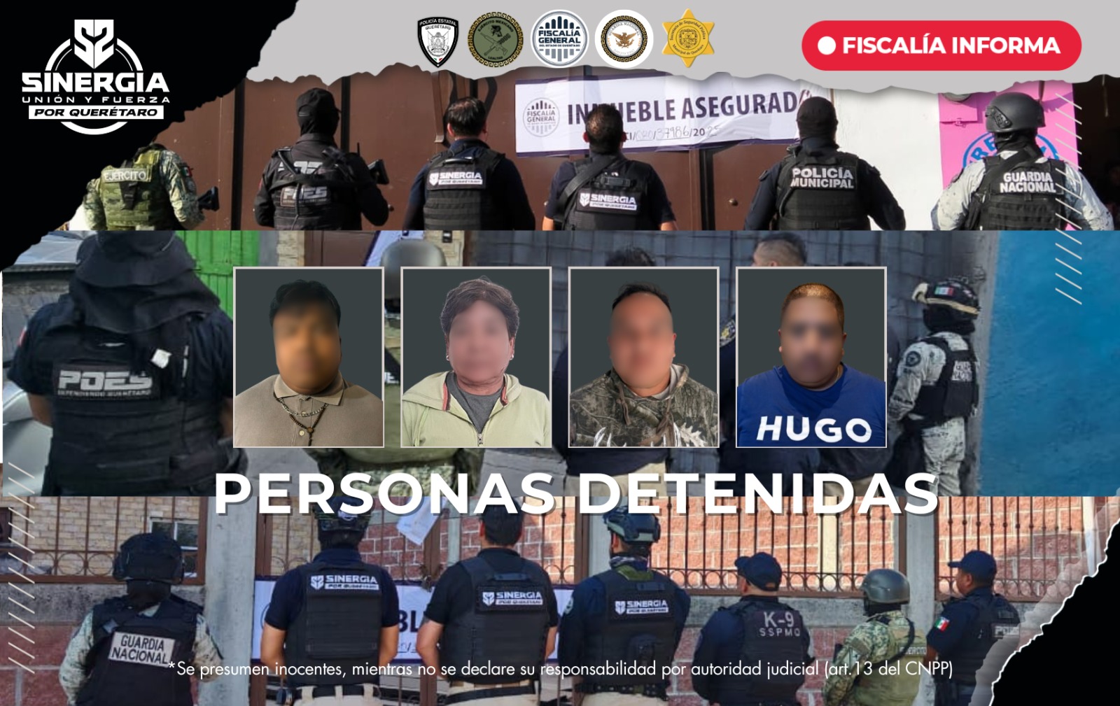 Sinergia realiza cateos en Querétaro y El Marqués: cuatro personas detenidas