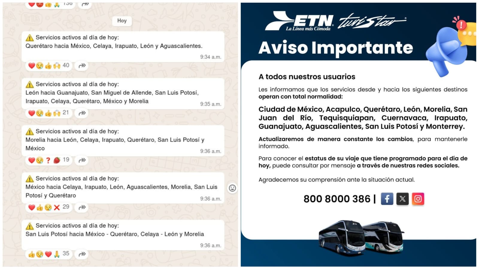 Líneas de autobuses reanudan servicios tras bloqueos carreteros