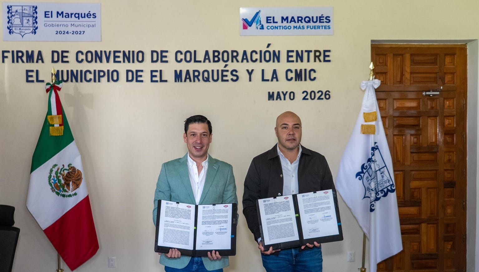 Rodrigo Monsalvo consolida convenio con la CMIC en favor de las familias marquesinas
