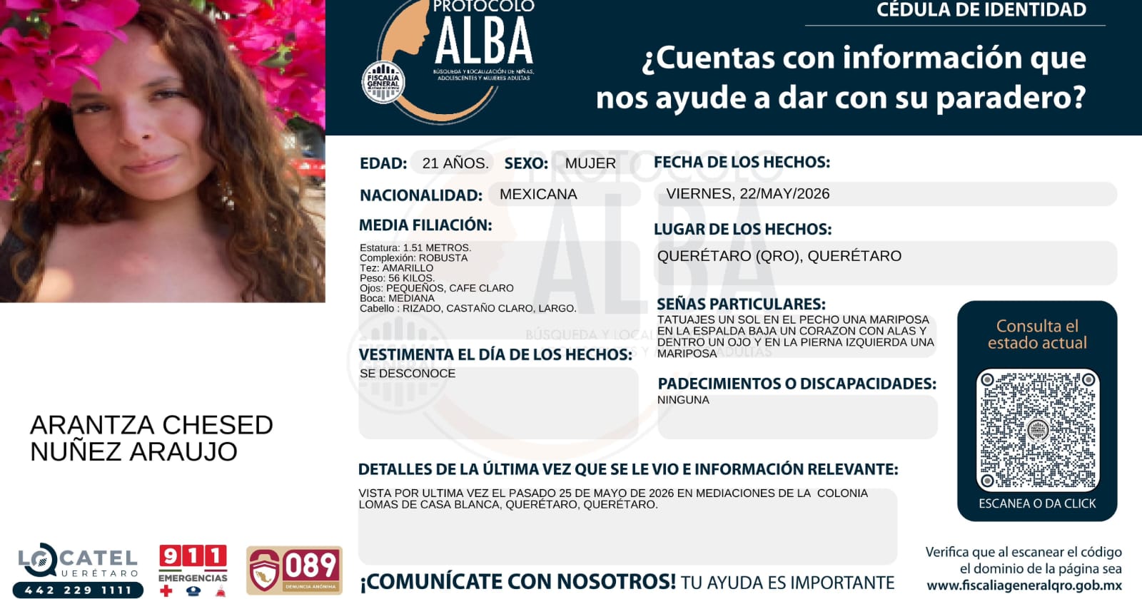 BUSCAN A ESTUDIANTE DE LA UAQ DESAPARECIDA DESDE EL 22 DE MAYO