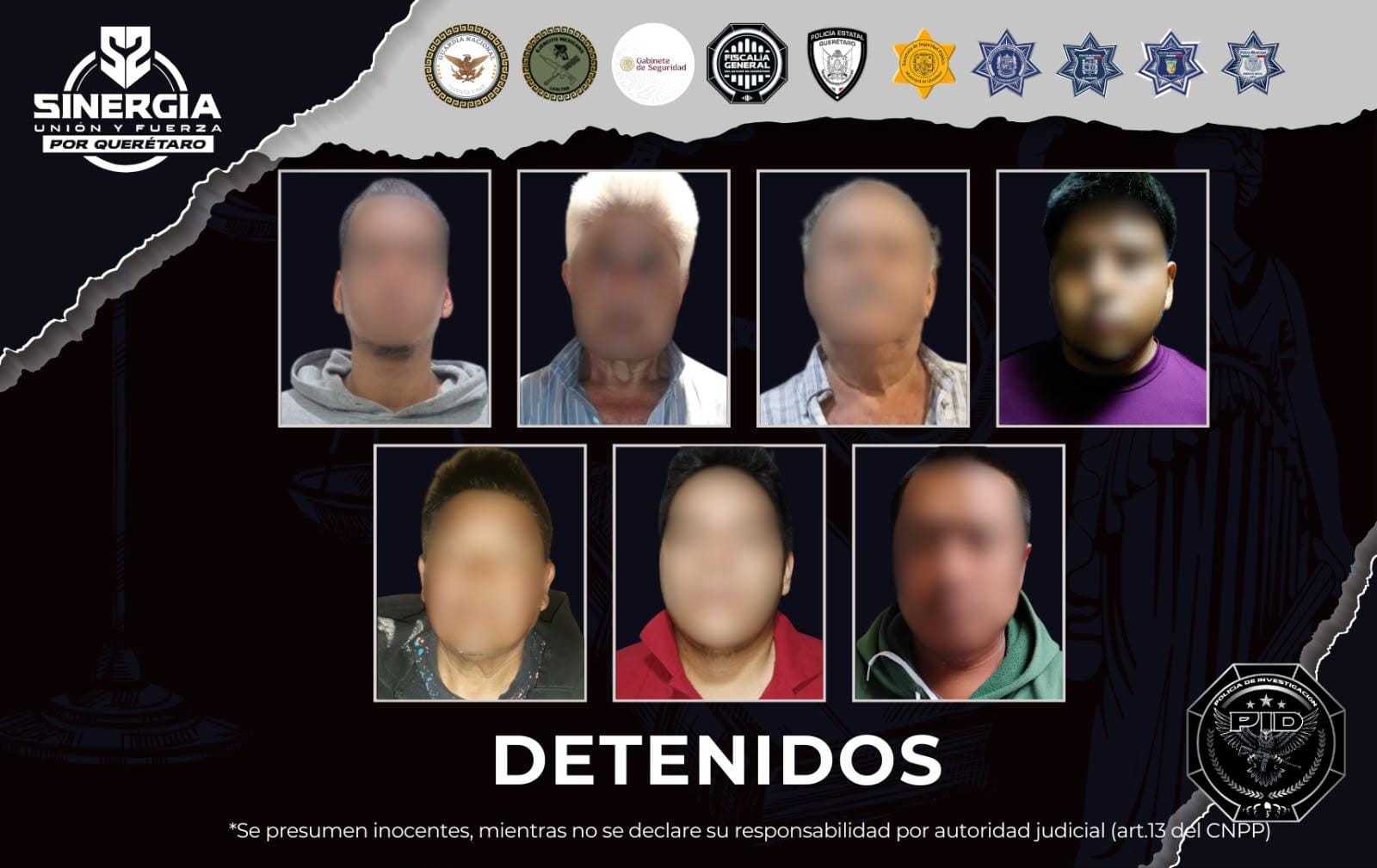 Sinergia ejecuta operativos simultáneos y logra siete detenciones en la zona metropolitana y la región serrana