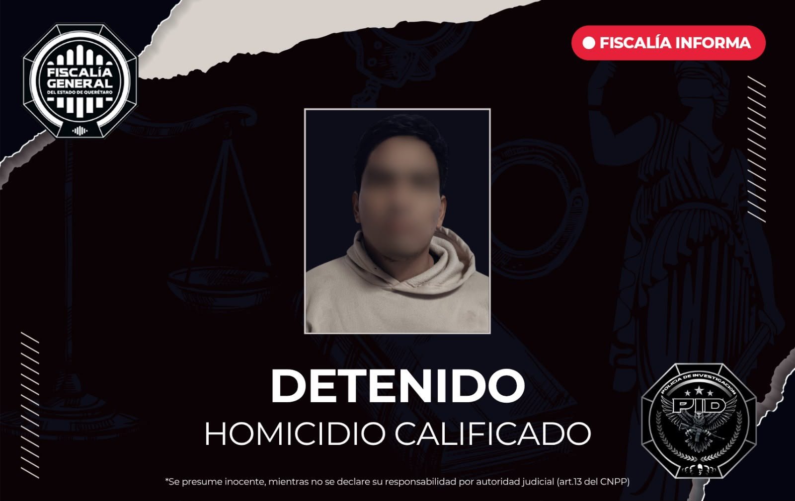 PID detiene a Brian “N” por homicidio calificado ocurrido en la colonia Fundadores